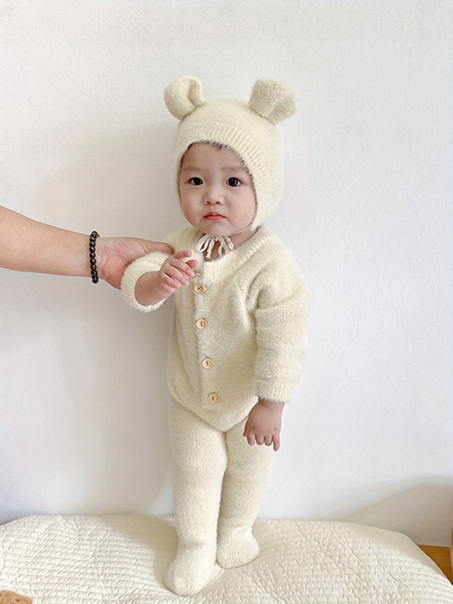 Infant Baby Winter Plush Jumpsuit with Hat Long Sleeve Romper