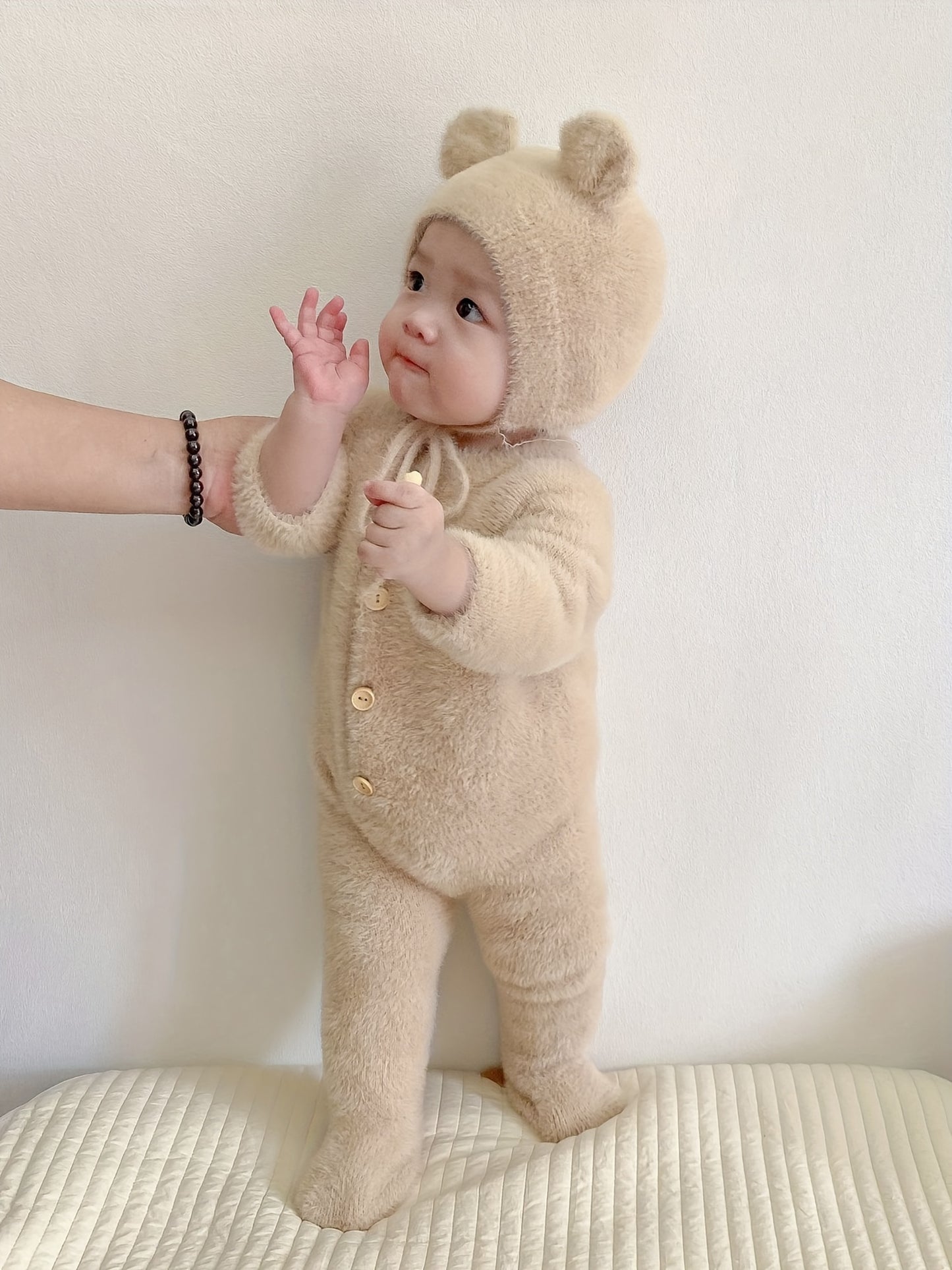 Infant Baby Winter Plush Jumpsuit with Hat Long Sleeve Romper