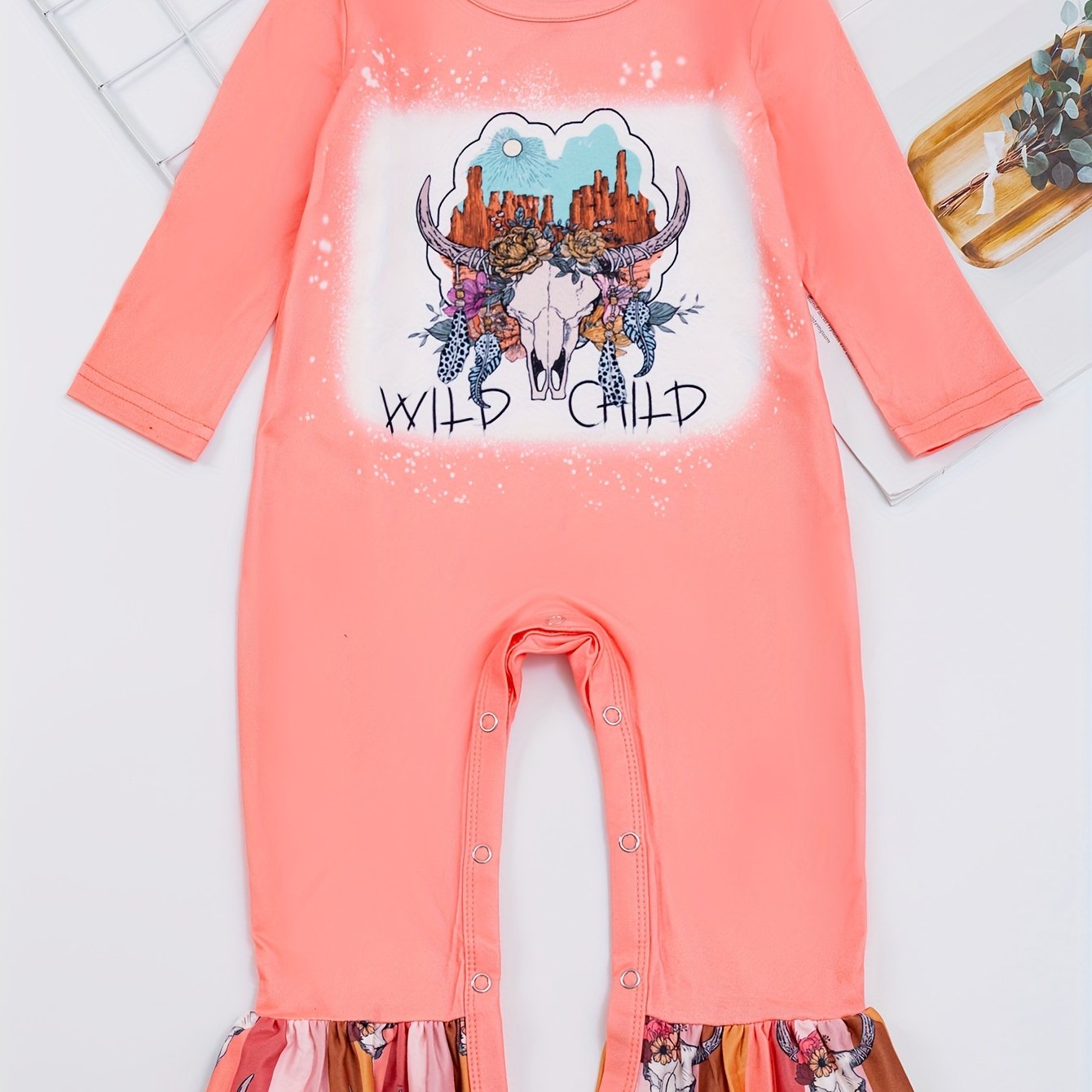 Autumn Western Cowboy Series Baby Girl's Cute Bodysuit With Leopard Cow Pattern Flower Letter...random Print