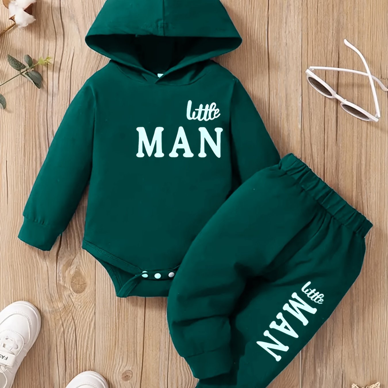 Baby Boy Hooded Letter Print Bodysuit & Trousers Set Spring/Autumn