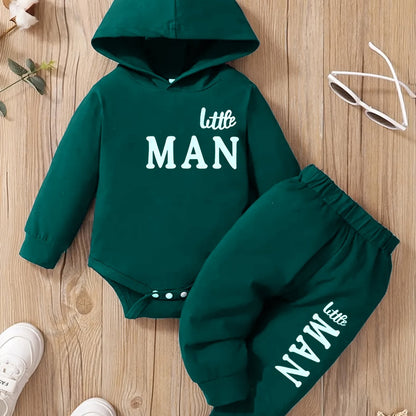 Baby Boy Hooded Letter Print Bodysuit & Trousers Set Spring/Autumn