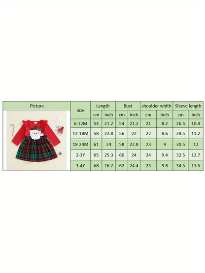 Baby Girl Christmas Dress with Santa Hat Plaid Skirt Long Sleeve A-Line Outfit