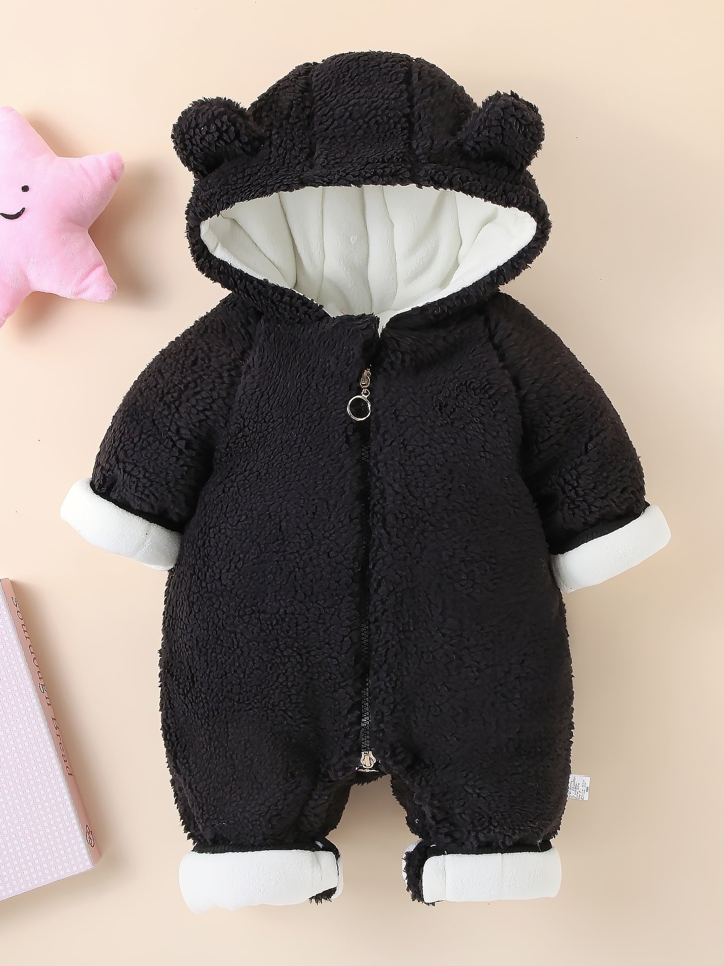 Baby Winter Hooded Jumpsuit Bear Decor Newborn Warm Clothes for Boys & Girls