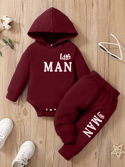 Baby Boy Hooded Letter Print Bodysuit & Trousers Set Spring/Autumn