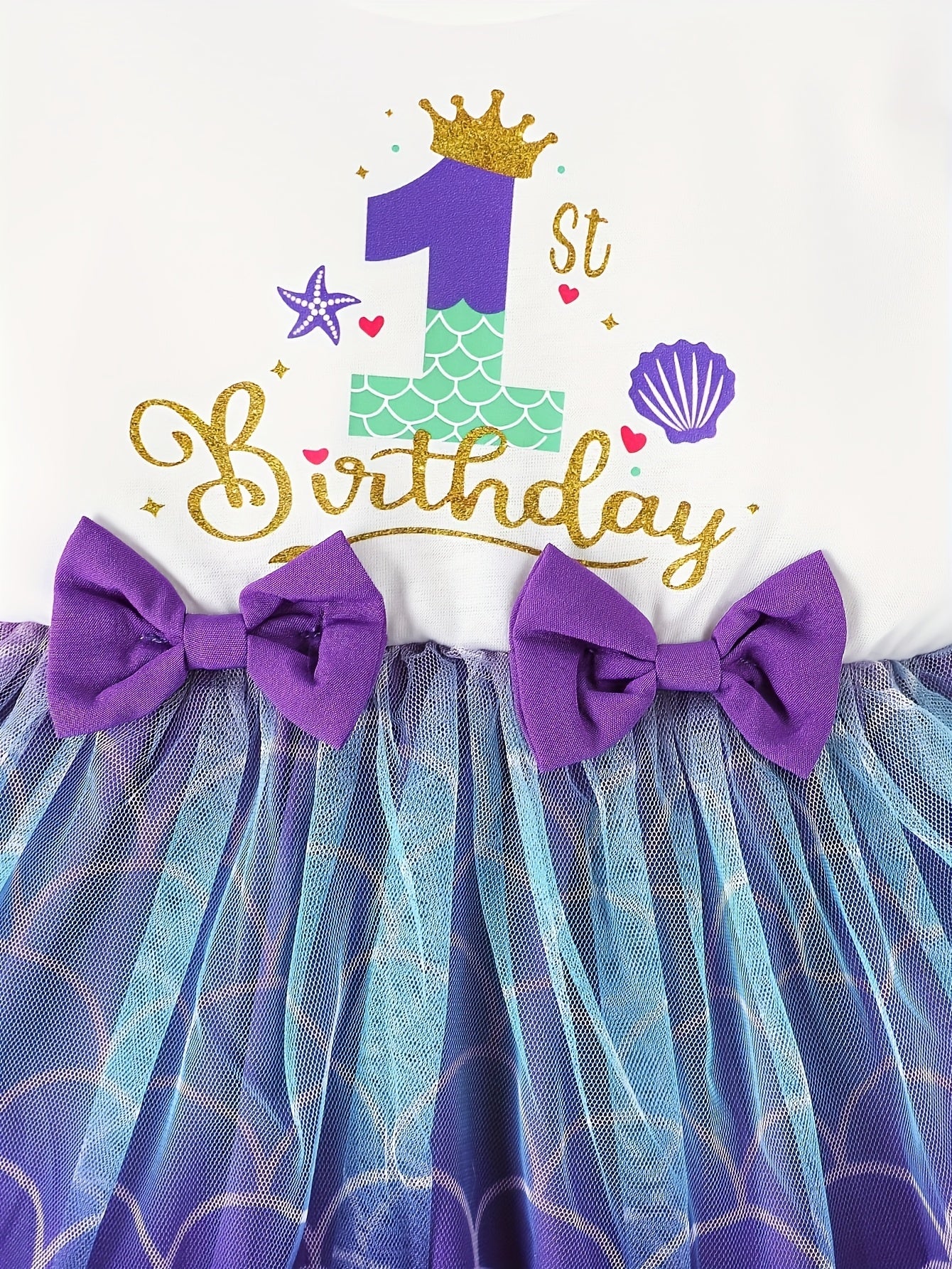 Baby Girl Long Sleeve Birthday Dress Color Block Purple & Blue Scales Knee-Length