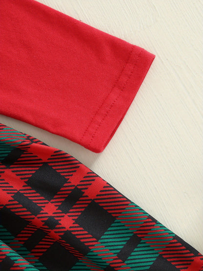 Baby Girl Christmas Dress with Santa Hat Plaid Skirt Long Sleeve A-Line Outfit