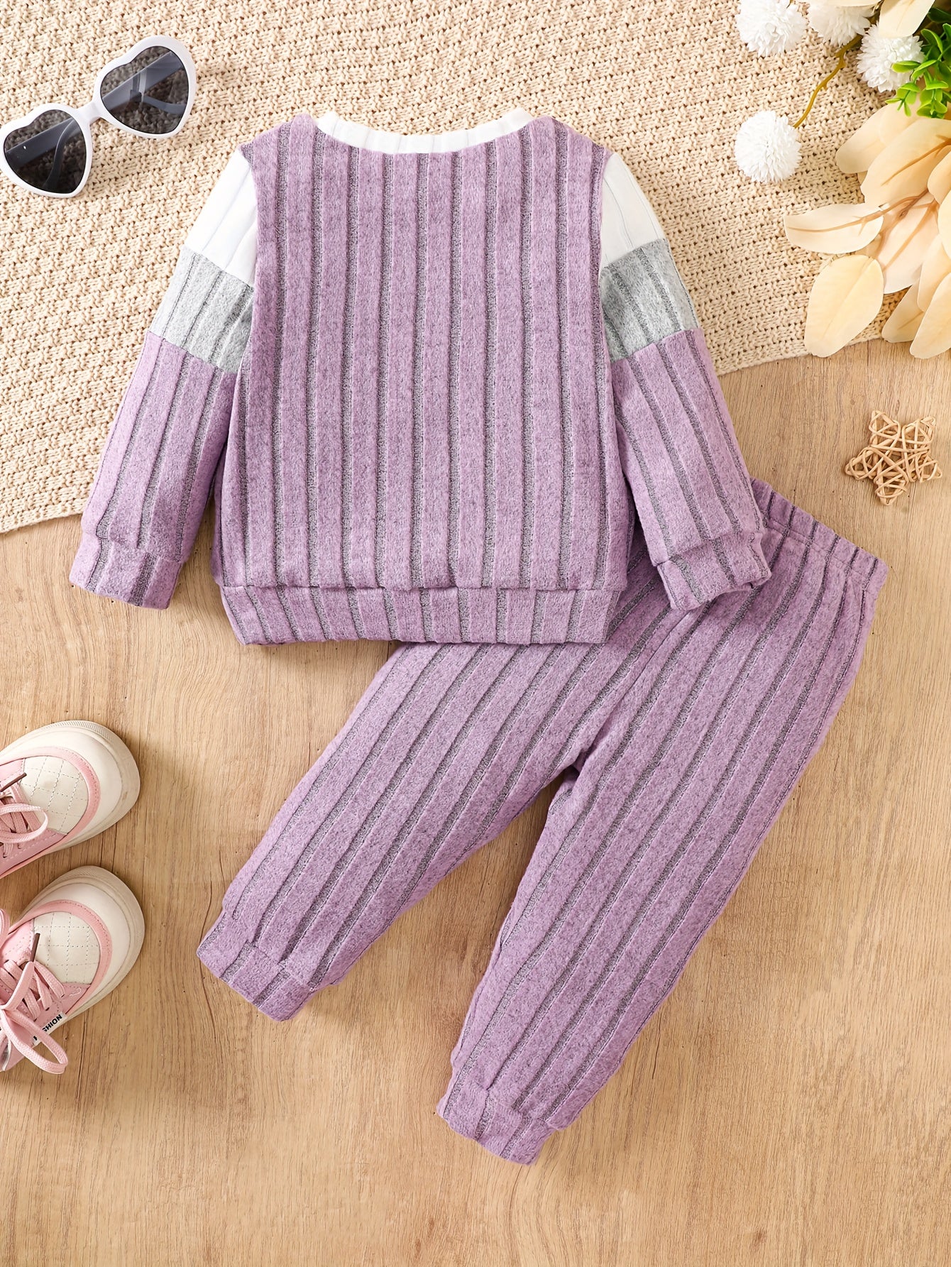 Baby Girl Pit Stripe Contrast Long Sleeve Top & Pants Winter Outfit