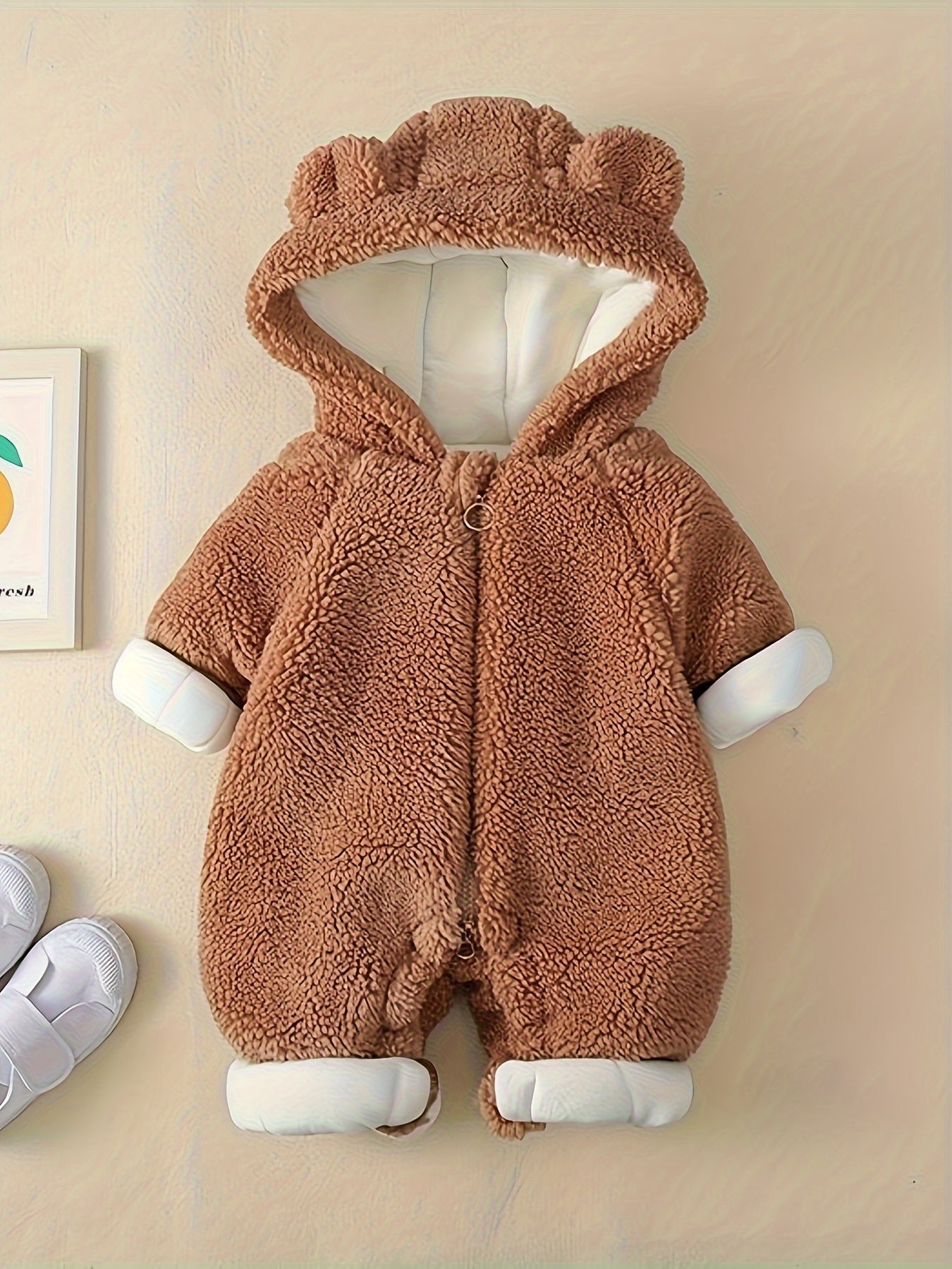 Baby Winter Hooded Jumpsuit Bear Decor Newborn Warm Clothes for Boys & Girls