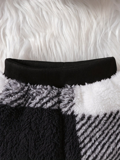 Baby Boys Cartoon Bear Pullover with Checkered Trousers & Hooded Vest Set