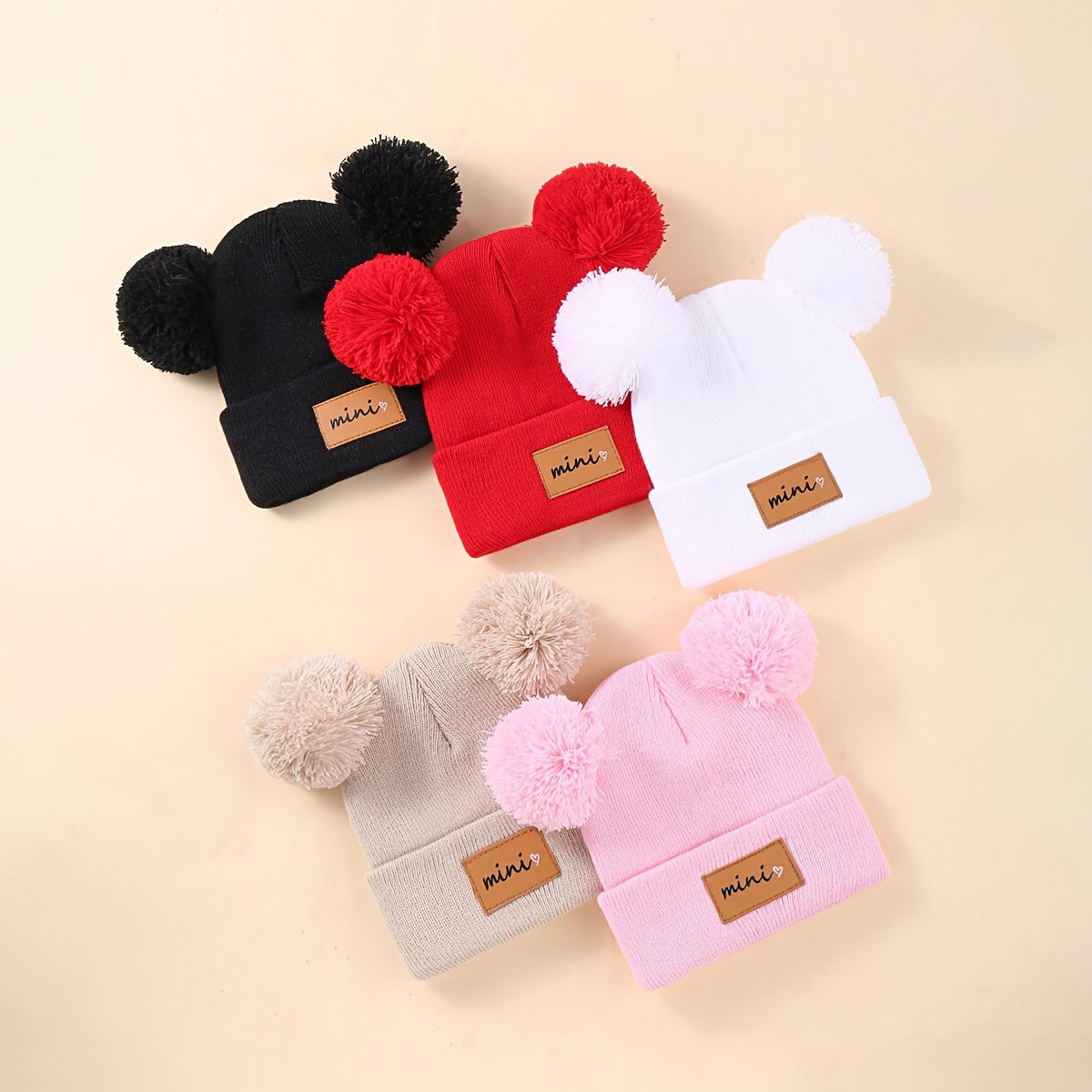 5 Pack Baby Winter Knit Hats with Pom Poms Unisex Toddler Beanies 0-3 Years