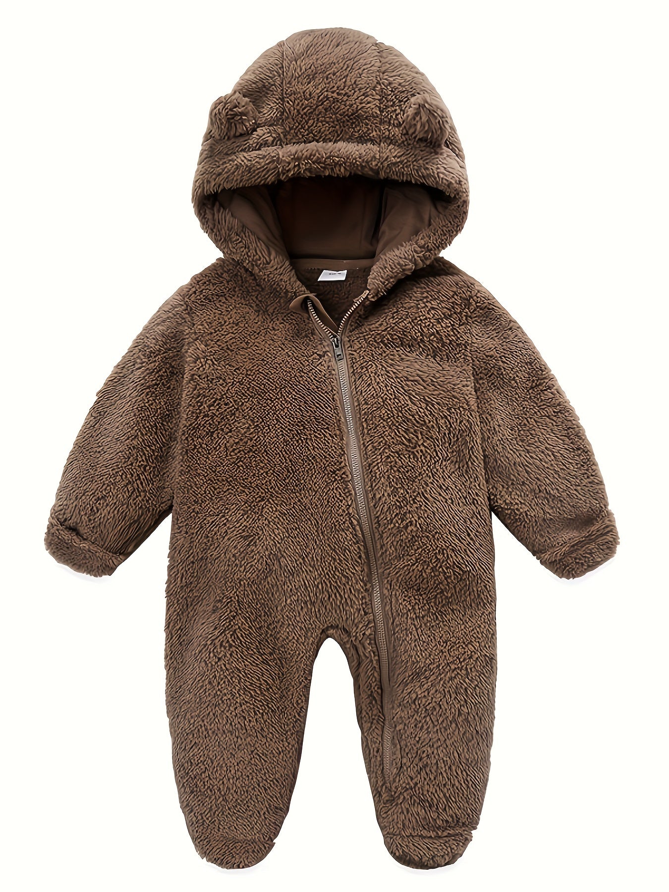 Baby Jumpsuit Navy Blue Polar Fleece with Bear Ears Hood Winter Romper
