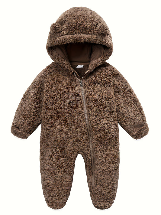 Baby Jumpsuit Navy Blue Polar Fleece with Bear Ears Hood Winter Romper