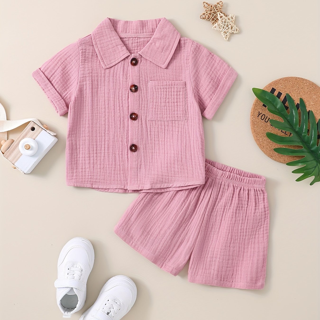 Baby Short Sleeve Cotton Muslin Outfit Comfy Summer Shorts Set