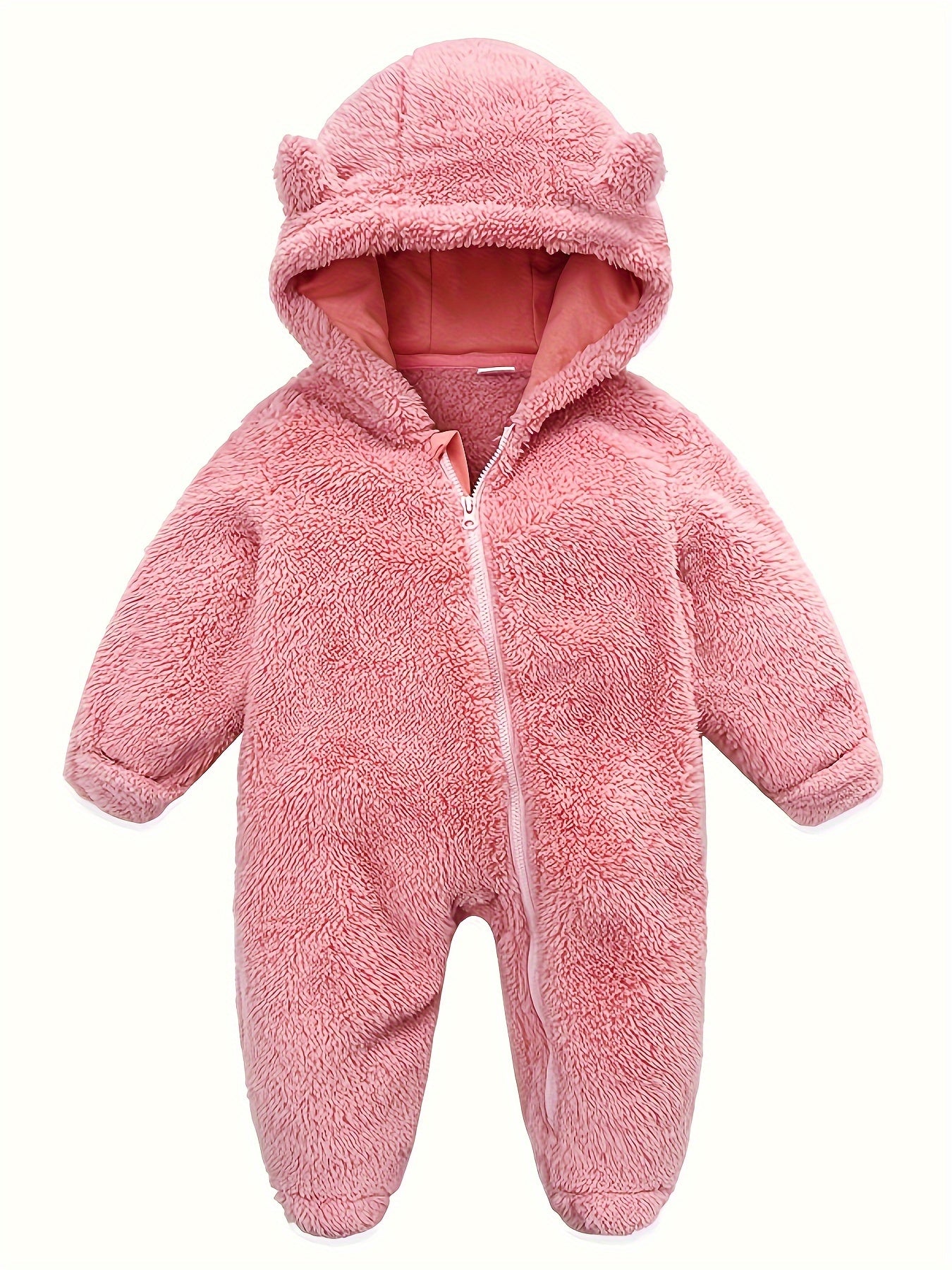Baby Jumpsuit Navy Blue Polar Fleece with Bear Ears Hood Winter Romper