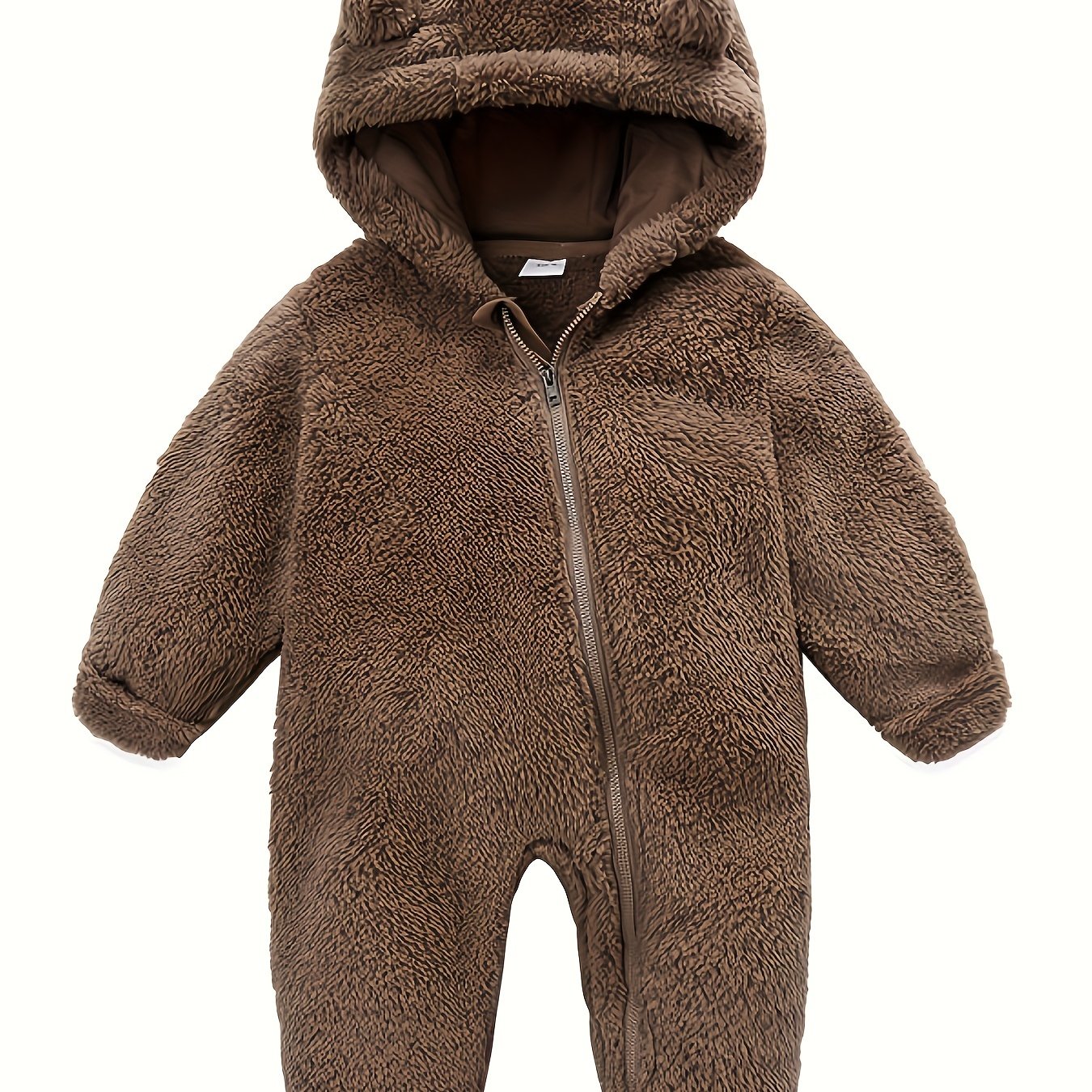Baby Jumpsuit Navy Blue Polar Fleece with Bear Ears Hood Winter Romper