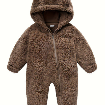 Baby Jumpsuit Navy Blue Polar Fleece with Bear Ears Hood Winter Romper