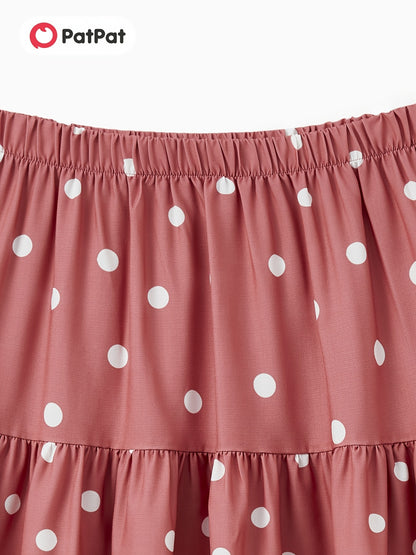 1/2 Pcs Family Coordinated Polka Dot Outfit Baby Girl Shirred Top & A-Line Skirt