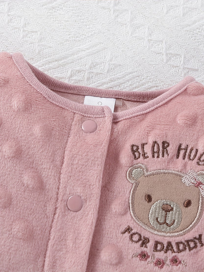 4 Pcs Baby Girl Triangular Jumpsuit Set Cartoon Bear Velvet Long Sleeve Pants & Hair Tie