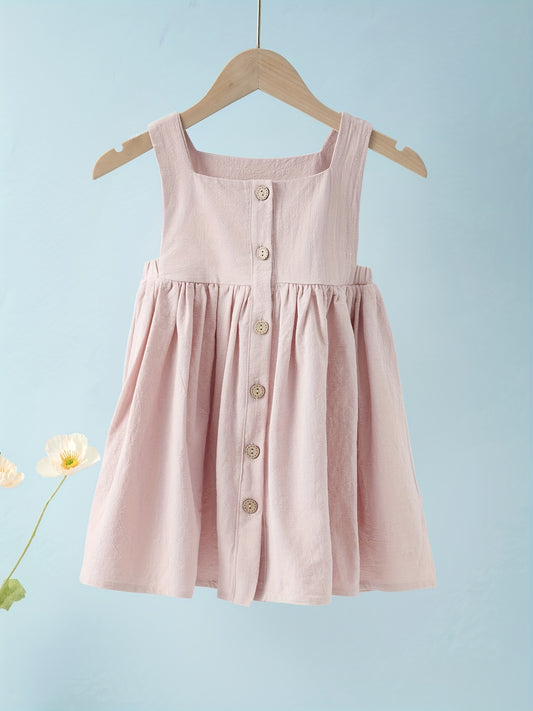 Baby Girl Cami Dress Button Accent Pleated Lightweight Summer Dress