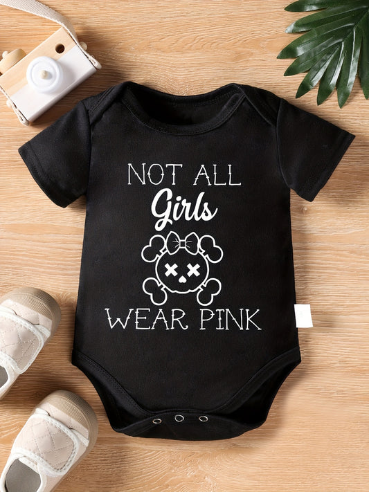 Baby Girl Short Sleeve Bodysuit Alphabet Applique "Not All Girls Wear Pink" Romper