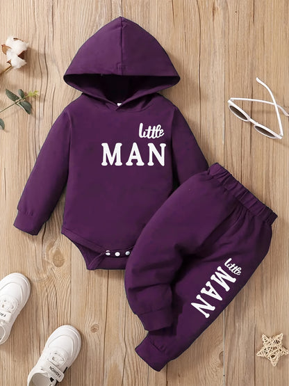 Baby Boy Hooded Letter Print Bodysuit & Trousers Set Spring/Autumn