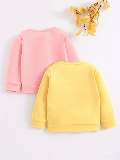 2 Pcs Baby Girl Long Sleeve Shirt Kitten & Flower Cartoon Print