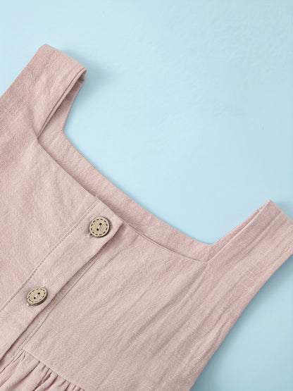 Baby Girl Cami Dress Button Accent Pleated Lightweight Summer Dress