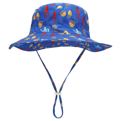 Baby Bucket Hat Solid Color Animal Dinosaur Octopus Print Wide Brim Sunscreen