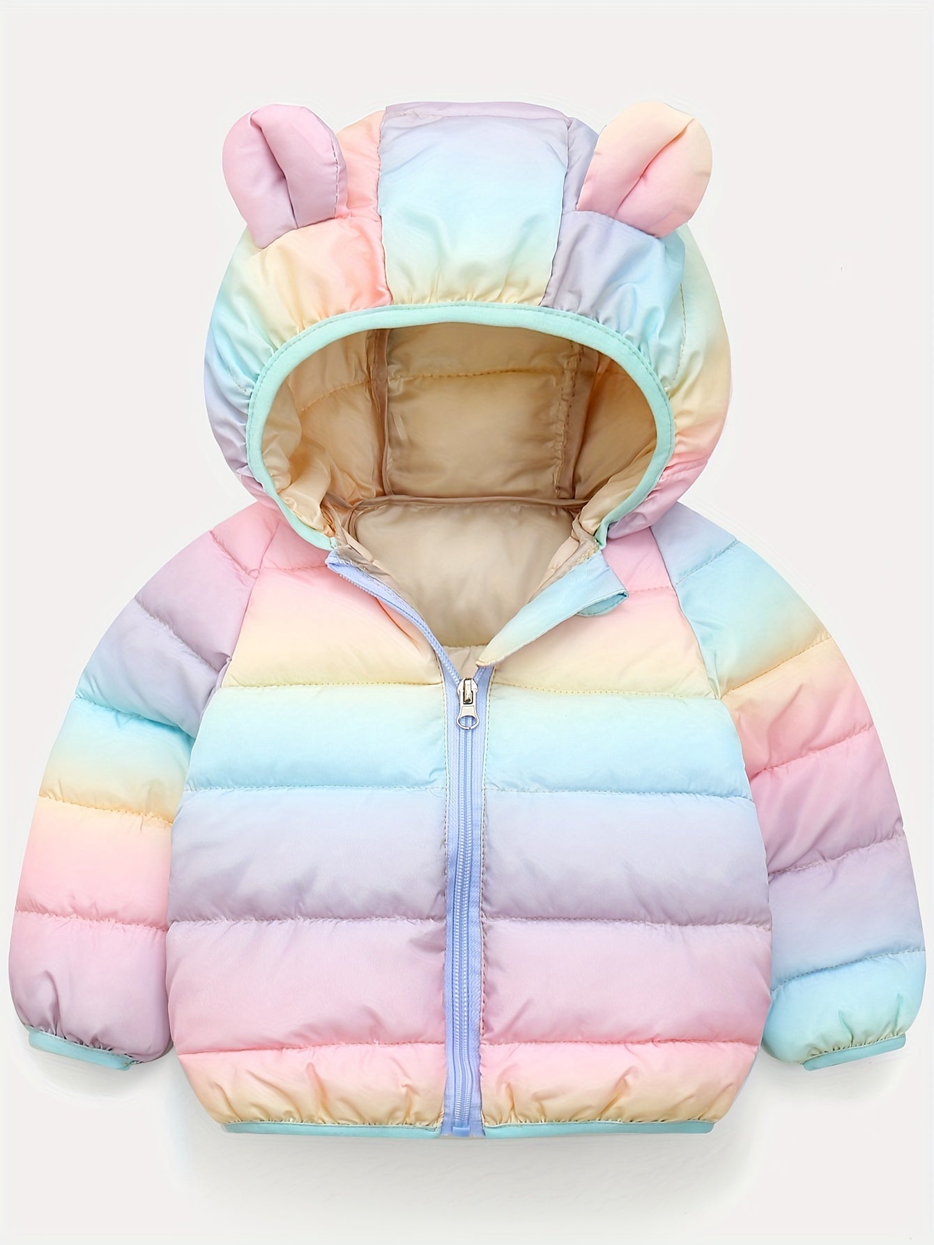 Baby Girls Rainbow Hooded Jacket Cotton-Padded Warm Winter Coat