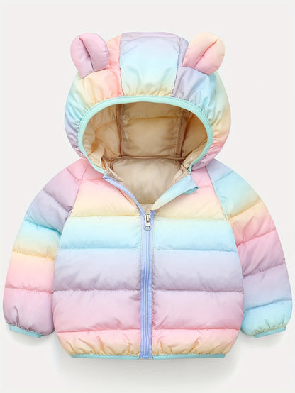 Baby Girls Rainbow Hooded Jacket Cotton-Padded Warm Winter Coat