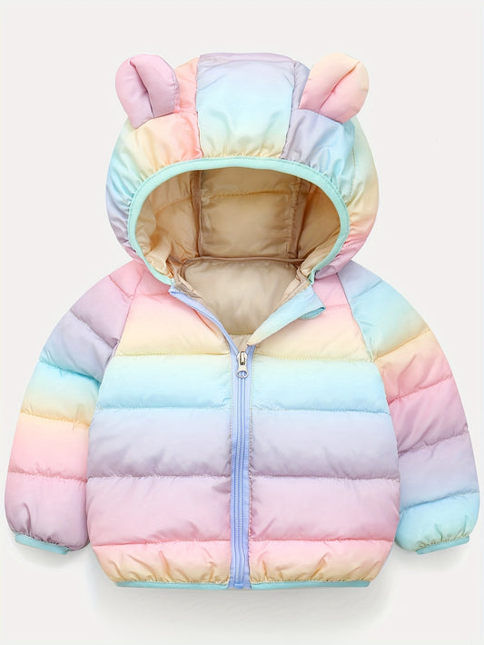 Baby Girls Rainbow Hooded Jacket Cotton-Padded Warm Winter Coat