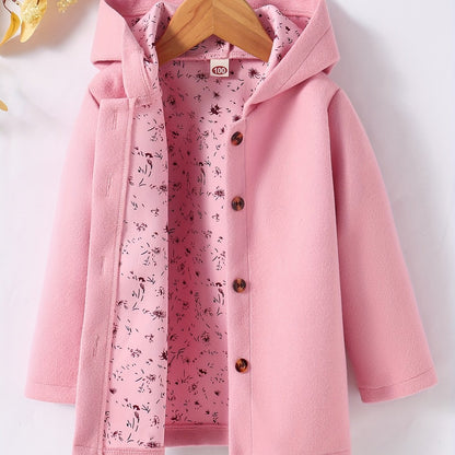 Baby Girl Hooded Coat Floral Print Button Design Autumn Winter