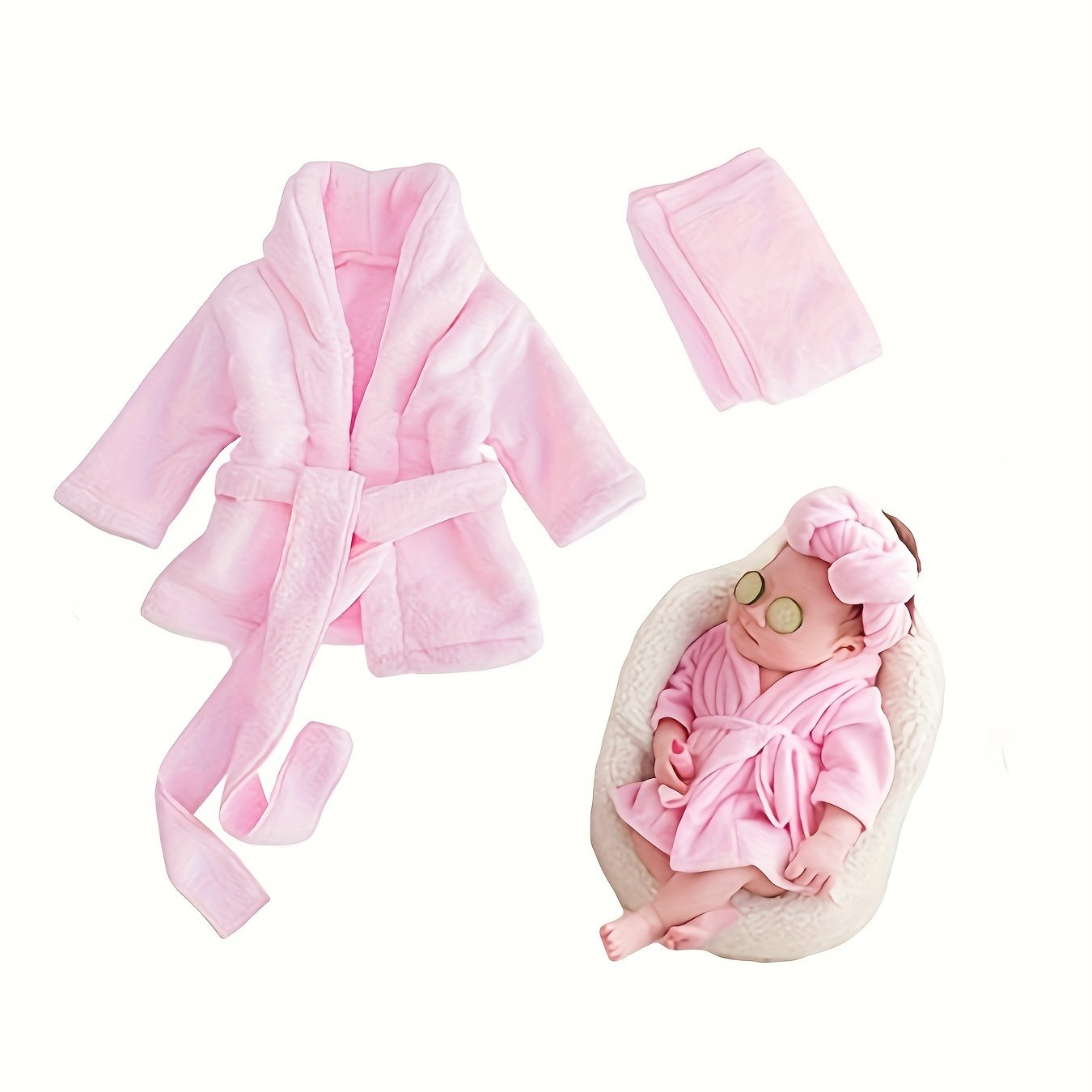 2 Pcs Newborn Baby Flannel Hooded Coat with Belt
