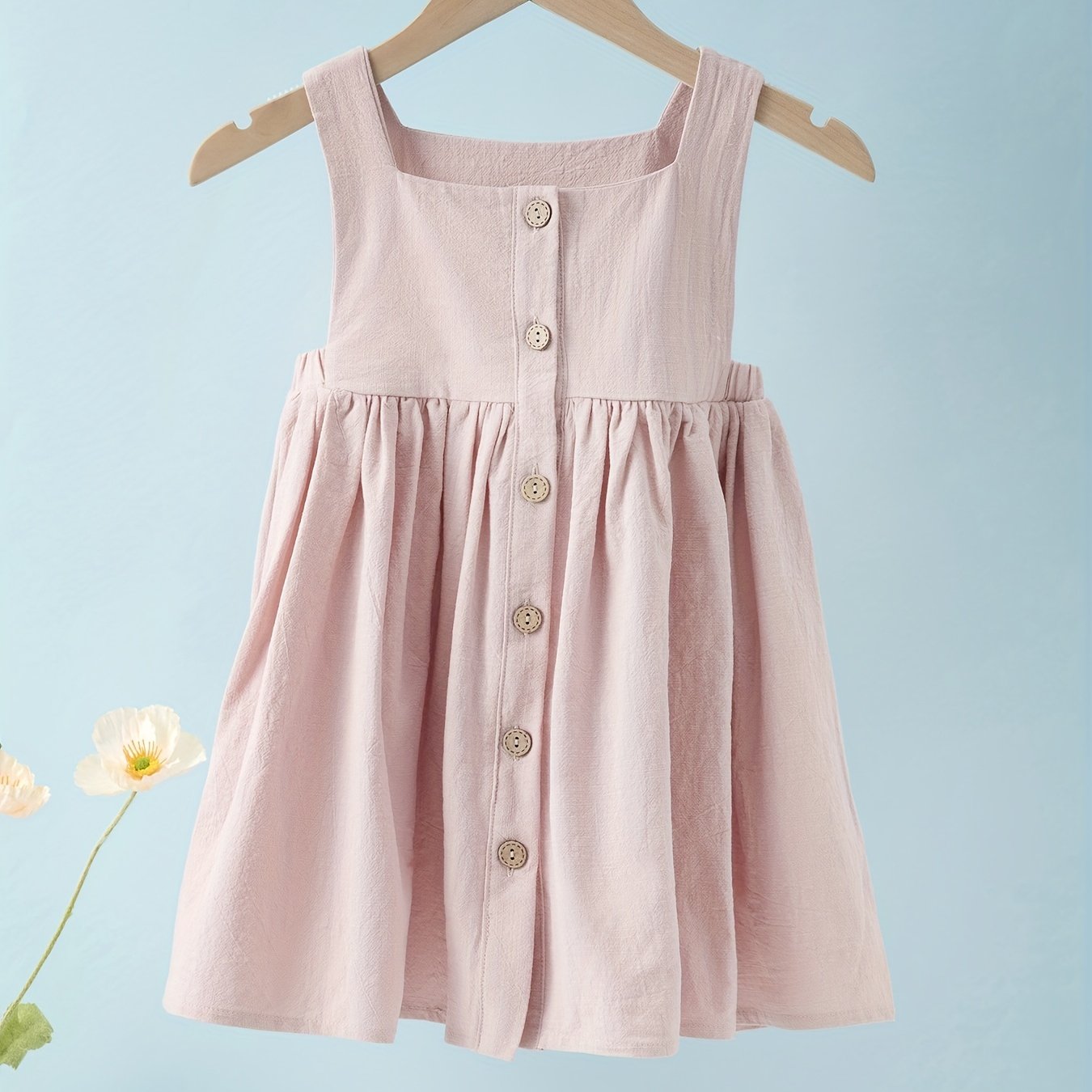 Baby Girl Cami Dress Button Accent Pleated Lightweight Summer Dress