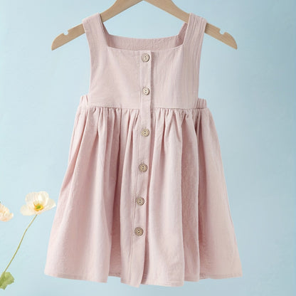 Baby Girl Cami Dress Button Accent Pleated Lightweight Summer Dress