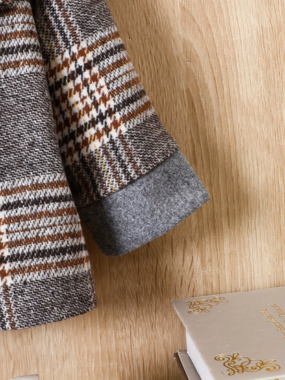 Baby Boy Plaid Tweed Coat with Hood Brown & Beige Check Fall/Winter Outerwear