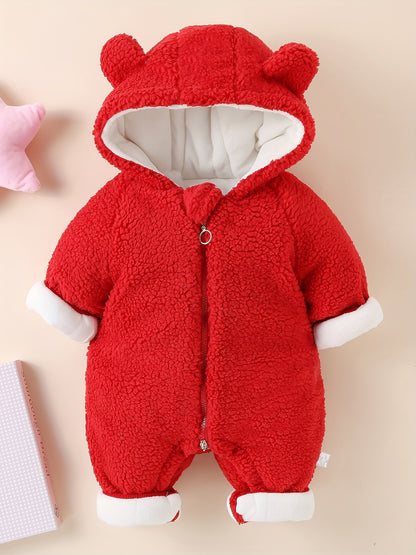 Baby Winter Hooded Jumpsuit Bear Decor Newborn Warm Clothes for Boys & Girls