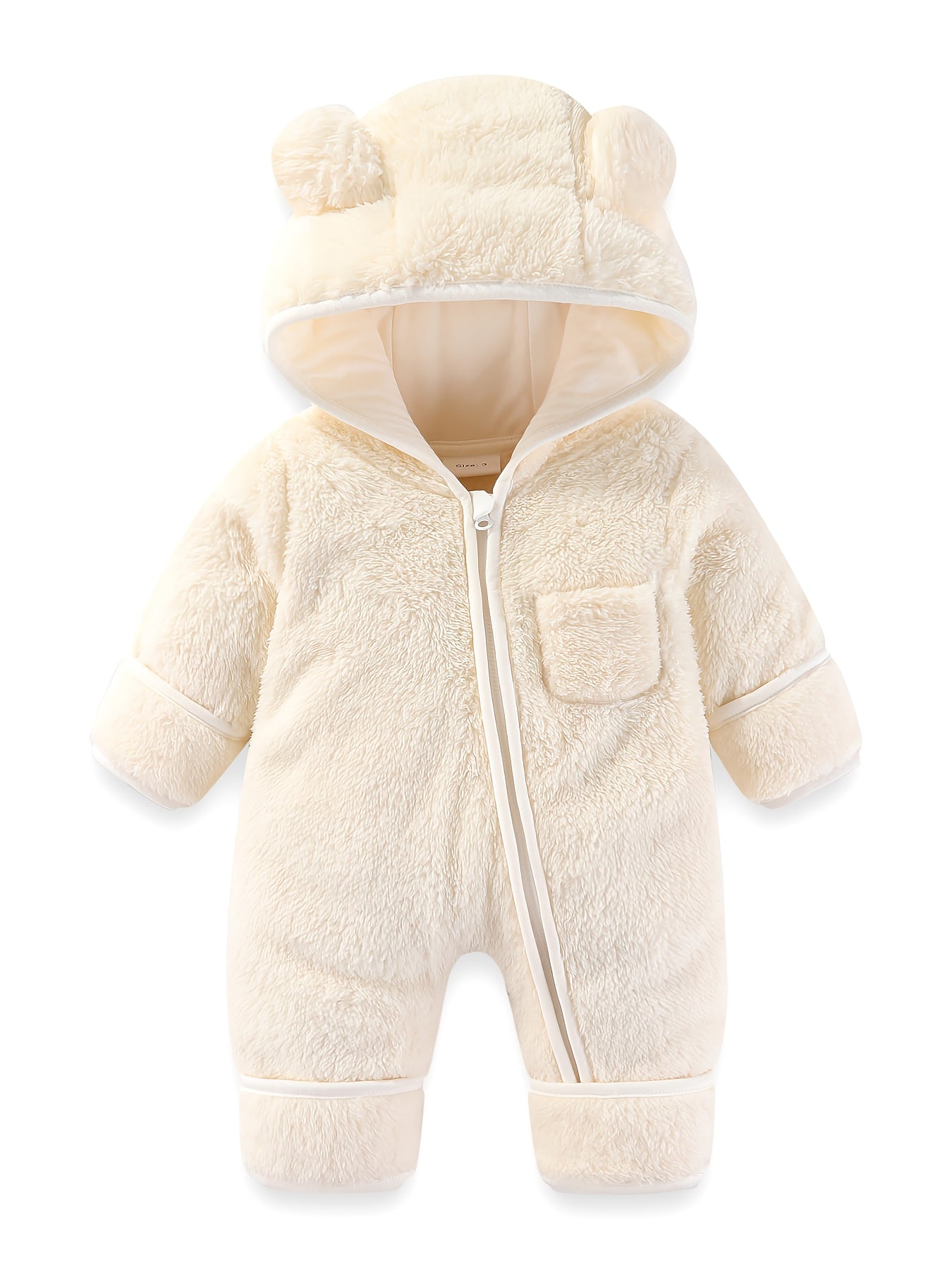 Newborn Baby Winter Fleece Hooded Romper with Mittens Plush Lined Jumpsuit