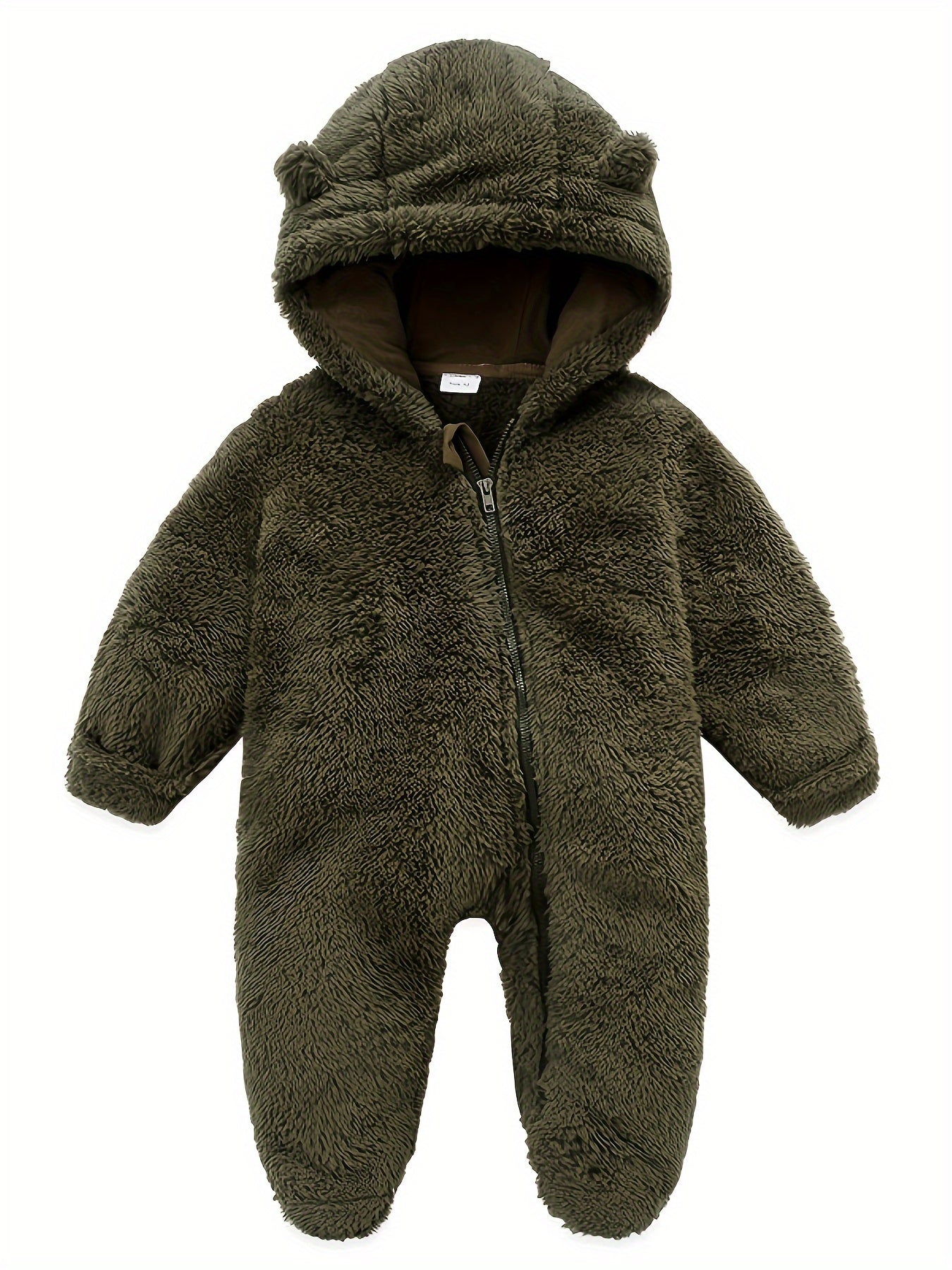 Baby Jumpsuit Navy Blue Polar Fleece with Bear Ears Hood Winter Romper