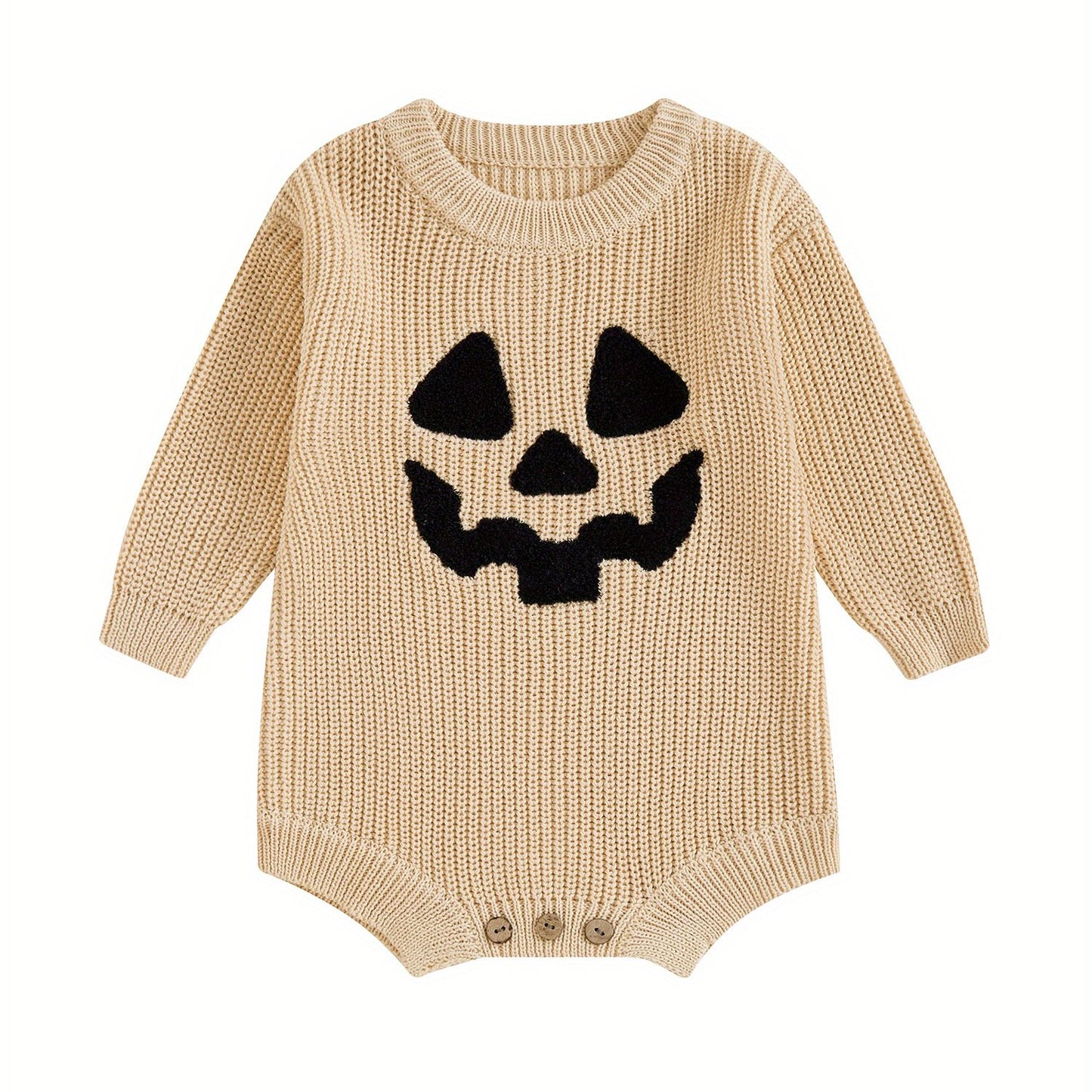 Baby Halloween Sweater Romper Pumpkin Embroidery Knit Jumpsuit