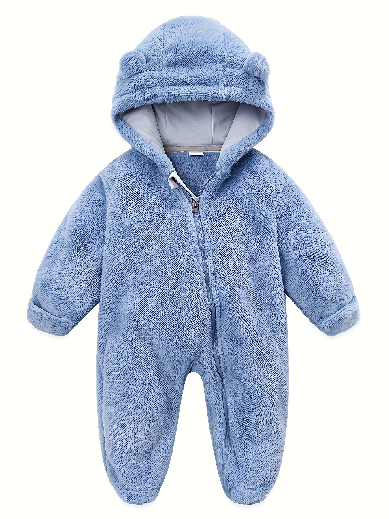 Baby Jumpsuit Navy Blue Polar Fleece with Bear Ears Hood Winter Romper