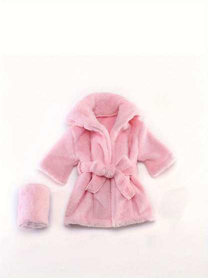 2 Pcs Newborn Baby Flannel Hooded Coat with Belt