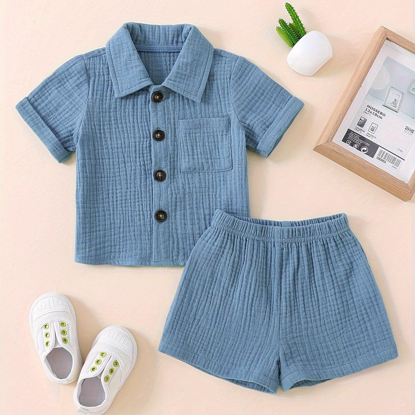 Baby Short Sleeve Cotton Muslin Outfit Comfy Summer Shorts Set