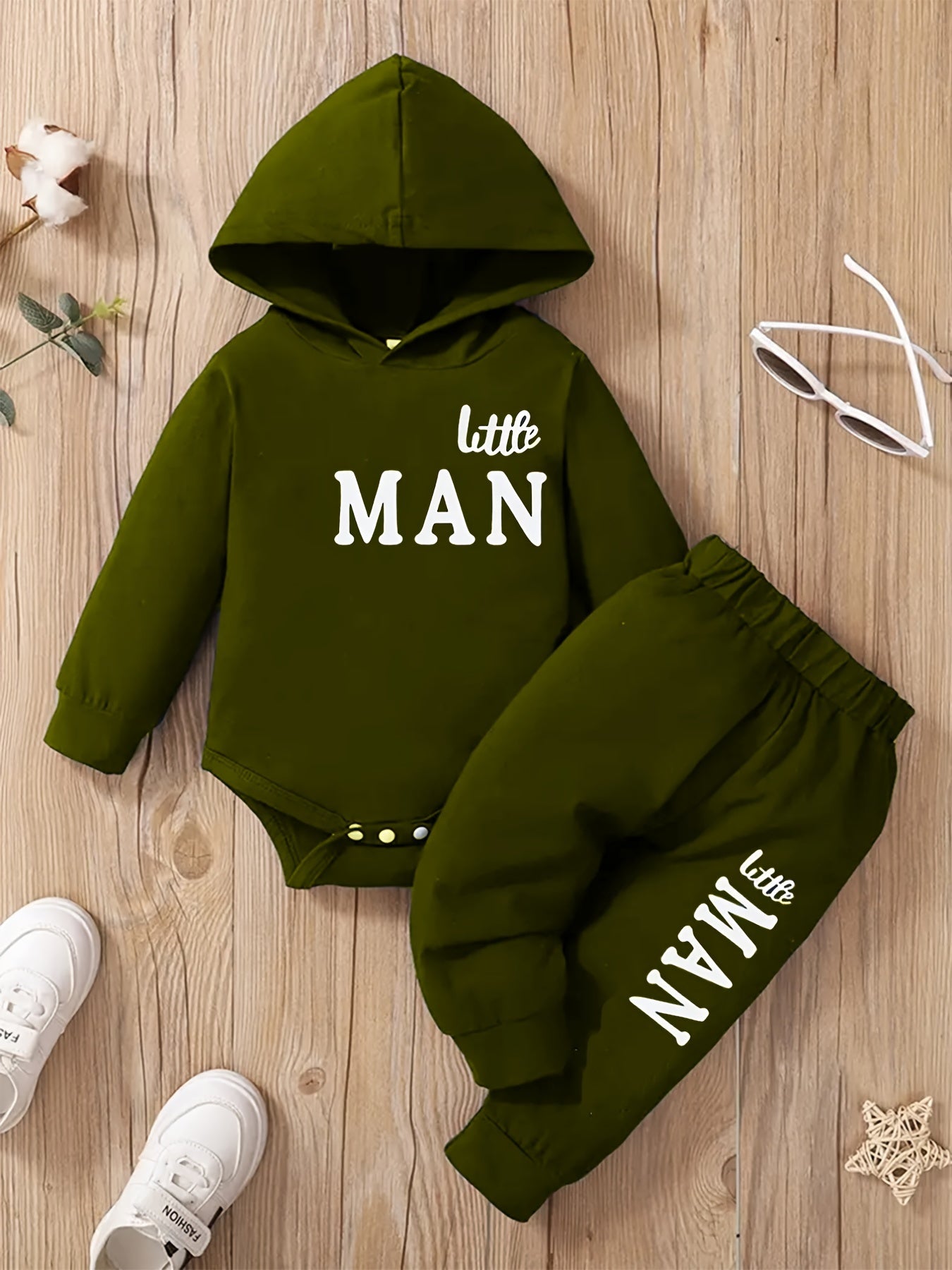 Baby Boy Hooded Letter Print Bodysuit & Trousers Set Spring/Autumn