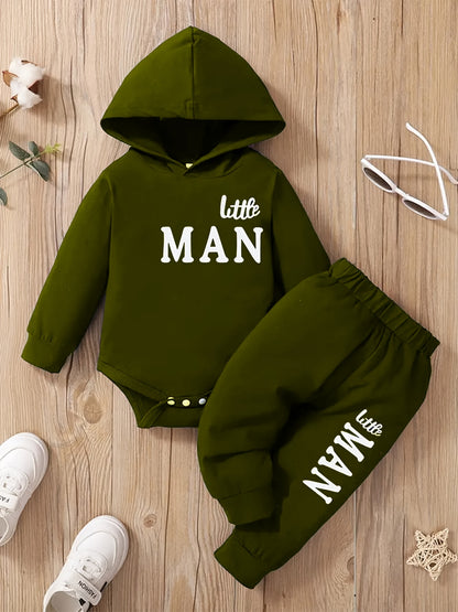 Baby Boy Hooded Letter Print Bodysuit & Trousers Set Spring/Autumn