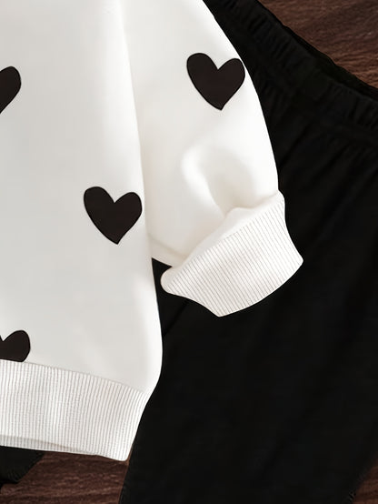 2-Pack Baby Girl Long Sleeve Trousers Set Heart Print Top & Elastic Waist Pants