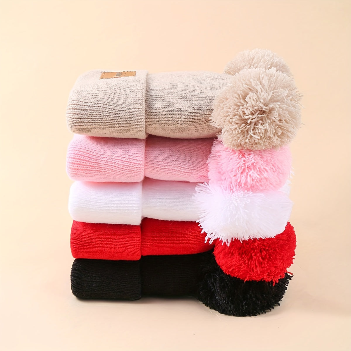 5 Pack Baby Winter Knit Hats with Pom Poms Unisex Toddler Beanies 0-3 Years