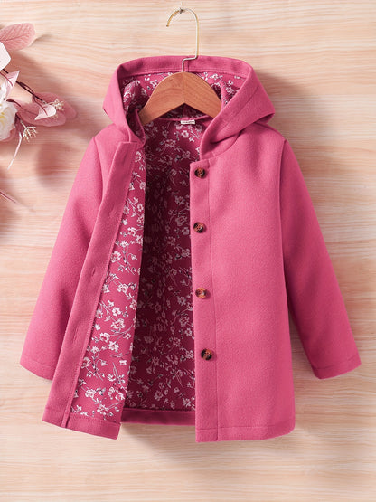 Baby Girl Hooded Coat Floral Print Button Design Autumn Winter