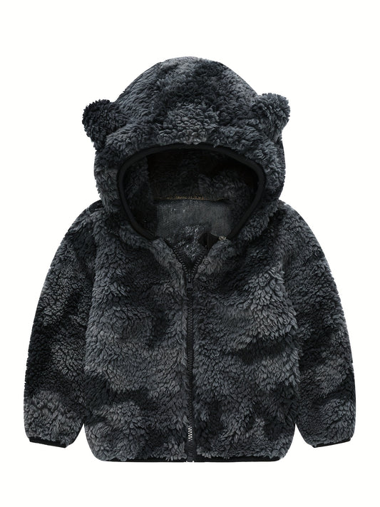 Hooded Plush Coat for Baby Boys