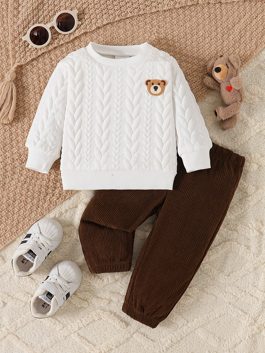2-Pack Baby Boy Bear Embroidered Sweatshirt & Corduroy Trousers Set